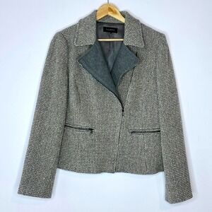 Talbots Womens Tweed Moto Jacket Gray Wool‎ Blend Textured Zippered Size